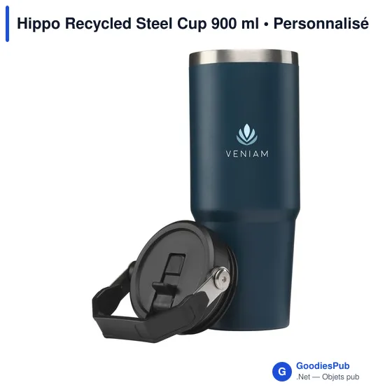 Mug isotherme personnalisable Hippo Recycled Steel Cup 900 ml avec logo - Image 6