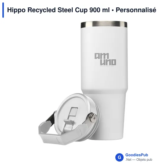 Mug isotherme personnalisable Hippo Recycled Steel Cup 900 ml avec logo - Image 10