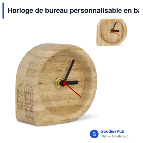 Horloge de bureau personnalisable en bambou et ABS avec logo - Droplet