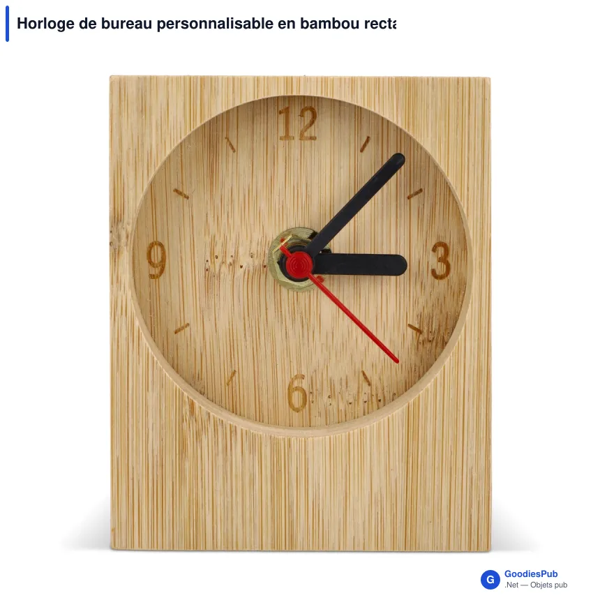 Horloge de bureau personnalisable en bambou rectangulaire avec logo - Rectangle - Image 2