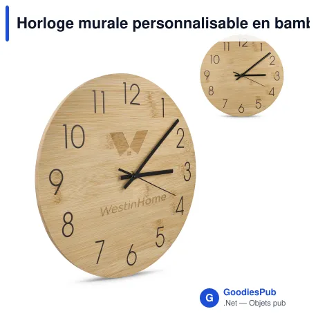 Horloge murale personnalisable en bambou naturel avec logo - Nature