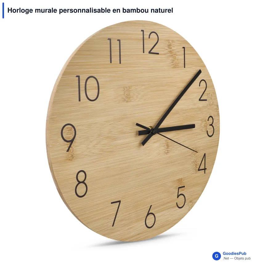 Horloge murale personnalisable en bambou naturel avec logo - Nature - Image 2