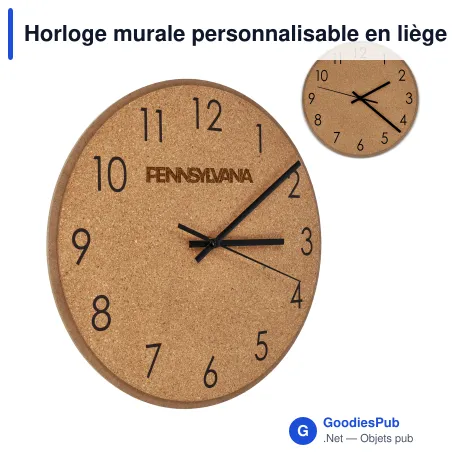 Horloge murale personnalisable en liège naturel avec logo - Nature