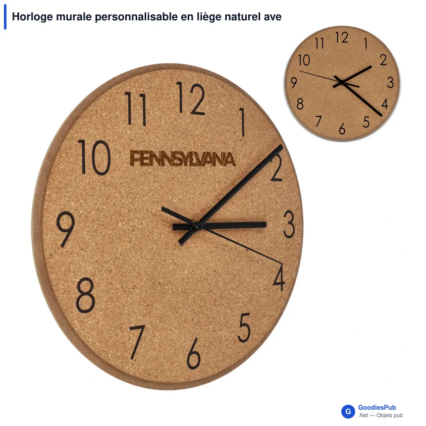 Horloge murale personnalisable en liège naturel avec logo - Nature - Image 1