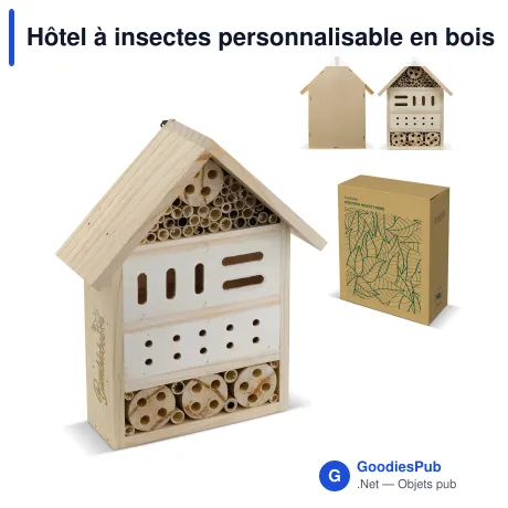 Hôtel à insectes personnalisable en bois de pin avec logo - Bois