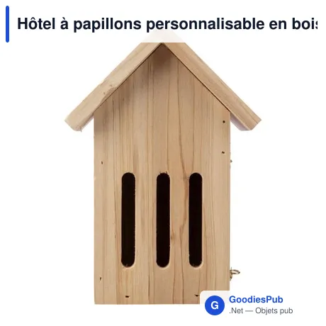 Hôtel à papillons personnalisable en bois de pin - Anitaavec logo