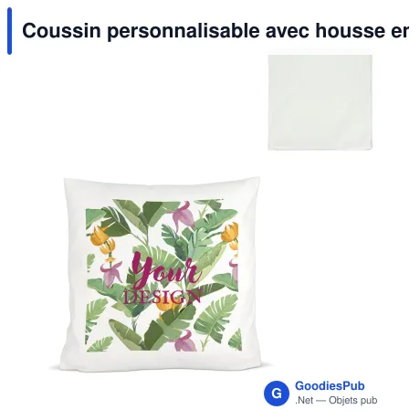 Coussin personnalisable avec housse en peluche écrue et logo - 40 x 40 cm