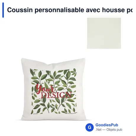 Coussin personnalisable avec housse poly-lin écrue et logo - 40 x 40 cm