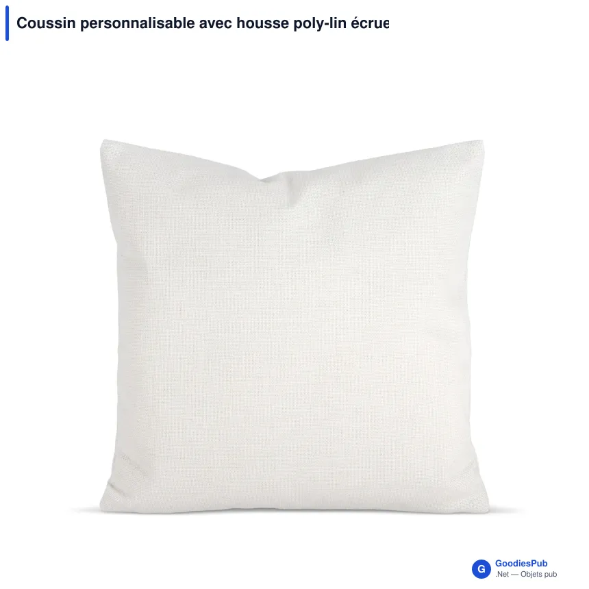 Coussin personnalisable avec housse poly-lin écrue et logo - 40 x 40 cm - Image 2
