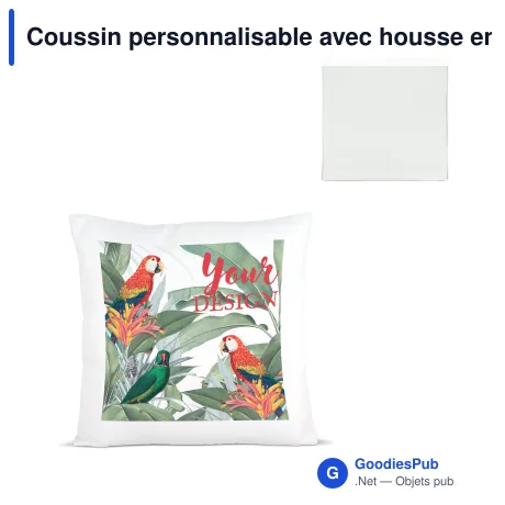 Coussin personnalisable avec housse en sergé blanche et logo - 40 x 40 cm
