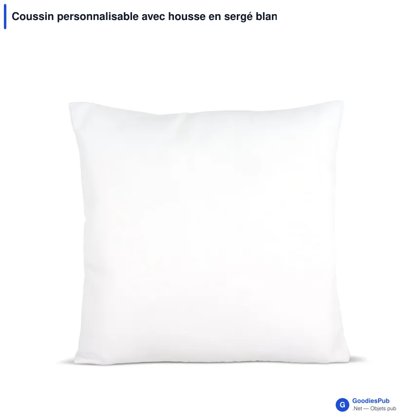 Coussin personnalisable avec housse en sergé blanche et logo - 40 x 40 cm - Image 2