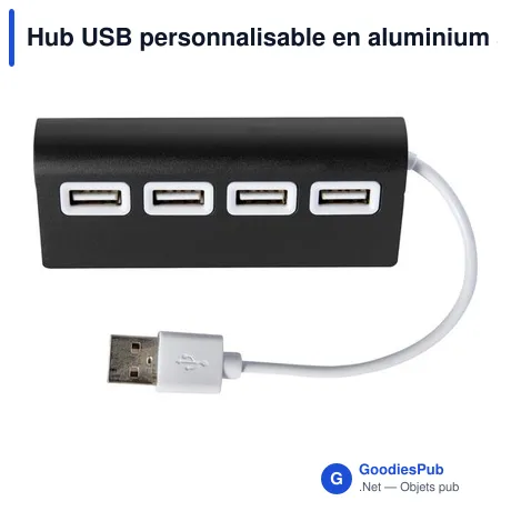 Hub USB personnalisable en aluminium avec 4 ports - modèle Leoavec logo