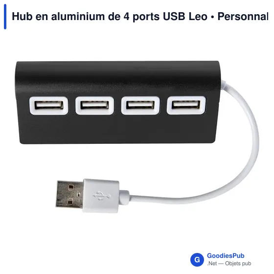 Hub USB personnalisable en aluminium avec 4 ports - modèle Leoavec logo - Image 1