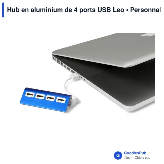Hub USB personnalisable en aluminium avec 4 ports - modèle Leoavec logo - Image 2