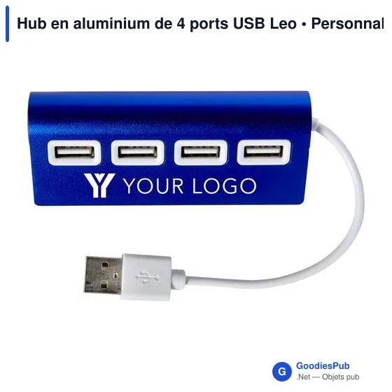 Hub USB personnalisable en aluminium avec 4 ports - modèle Leoavec logo - Image 3