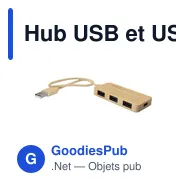 Hub USB et USB-C personnalisable en bambou avec logo | Kenzie - Miniature 1