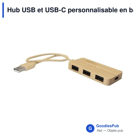 Hub USB et USB-C personnalisable en bambou avec logo | Kenzie