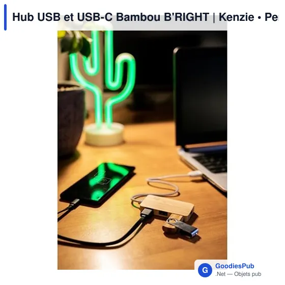 Hub USB et USB-C personnalisable en bambou avec logo | Kenzie - Image 2