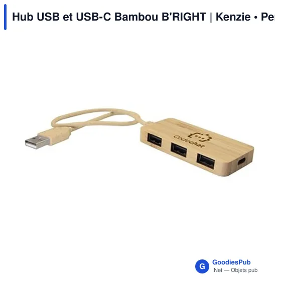 Hub USB et USB-C personnalisable en bambou avec logo | Kenzie - Image 3
