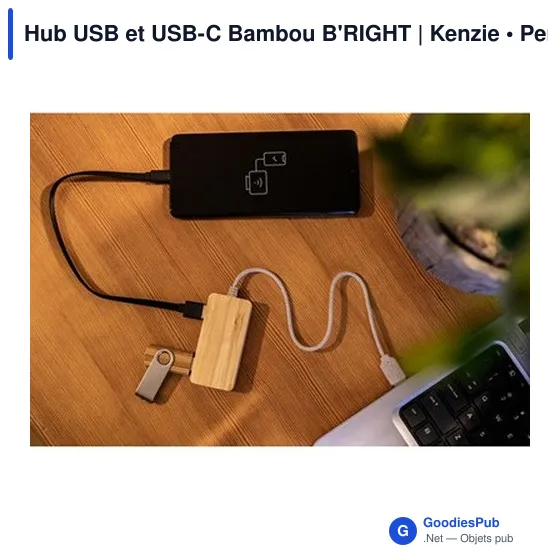Hub USB et USB-C personnalisable en bambou avec logo | Kenzie - Image 6