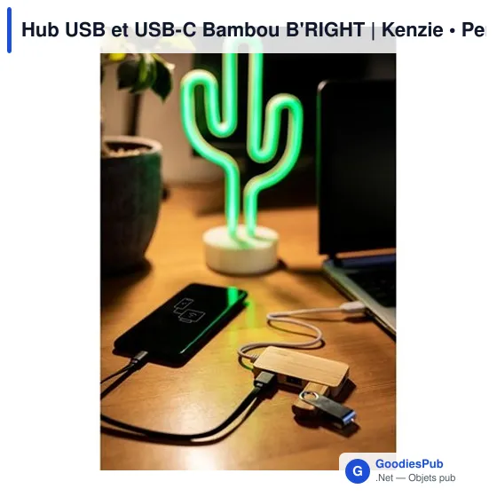 Hub USB et USB-C personnalisable en bambou avec logo | Kenzie - Image 7