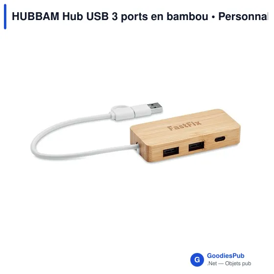 HUBBAM Hub USB 3 ports en bambou - Image 4