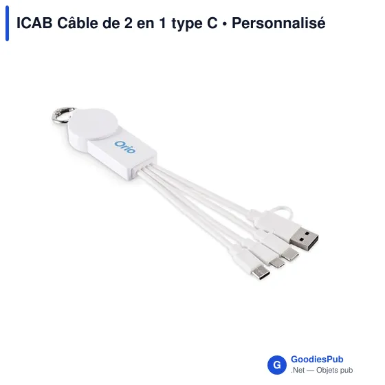 Câble de chargement 2 en 1 personnalisable avec logo - ICAB - Image 2