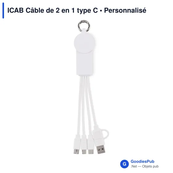 Câble de chargement 2 en 1 personnalisable avec logo - ICAB - Image 4