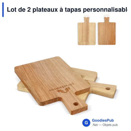 Lot de 2 plateaux à tapas personnalisables en bois d'acacia avec logo - InSideOut