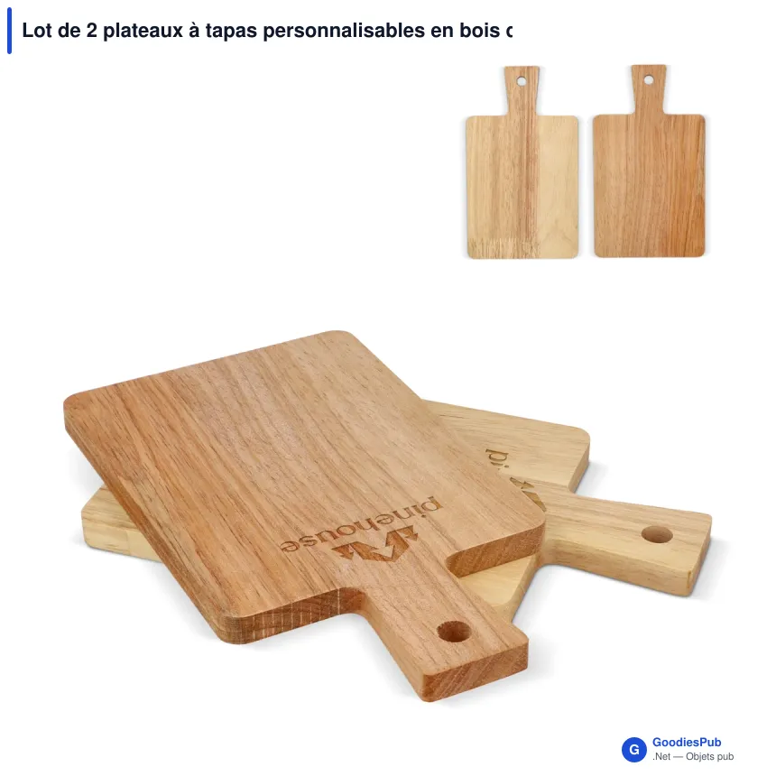 Lot de 2 plateaux à tapas personnalisables en bois d'acacia avec logo - InSideOut - Image 1