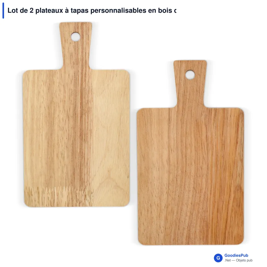 Lot de 2 plateaux à tapas personnalisables en bois d'acacia avec logo - InSideOut - Image 2
