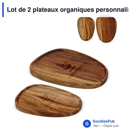 Lot de 2 plateaux organiques personnalisables en bois d'acacia avec logo - InSideOut