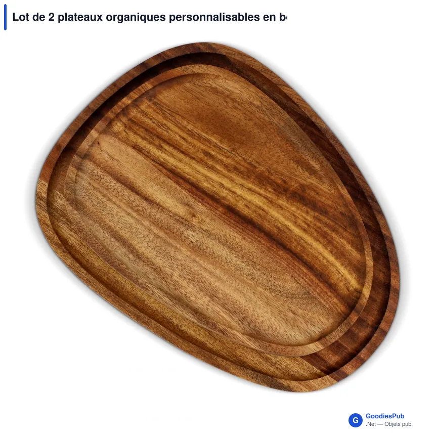 Lot de 2 plateaux organiques personnalisables en bois d'acacia avec logo - InSideOut - Image 2