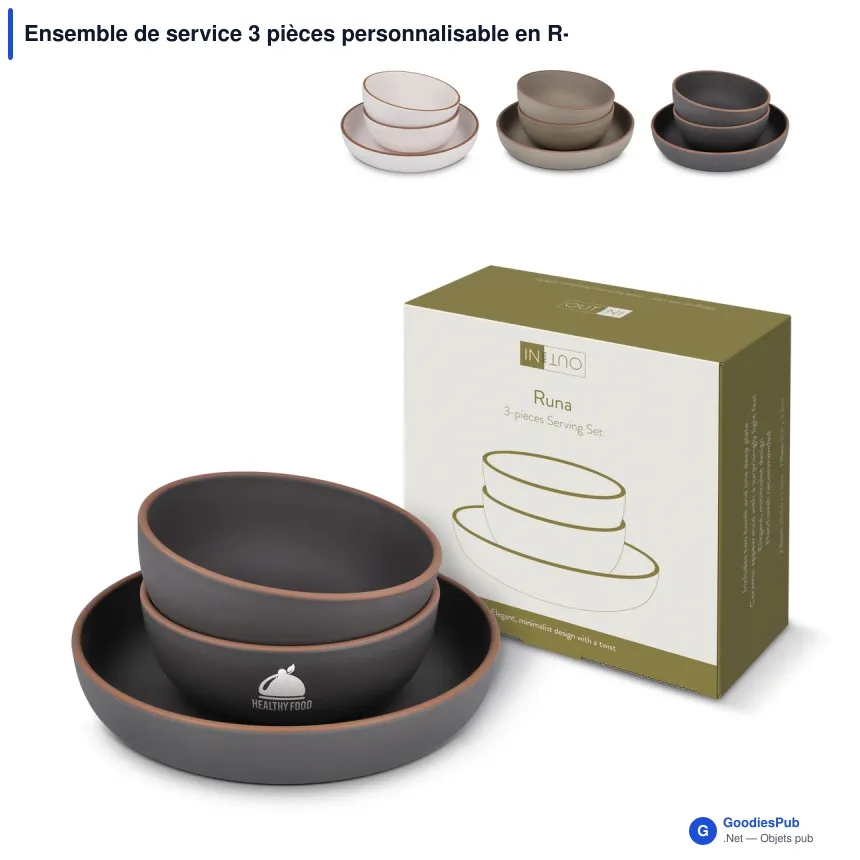 Ensemble de service 3 pièces personnalisable en R-PET avec logo - InSideOut Runa - Image 1