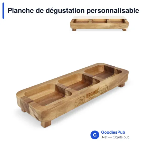 Planche de dégustation personnalisable 35 cm en bois d'acacia avec logo - InSideOut