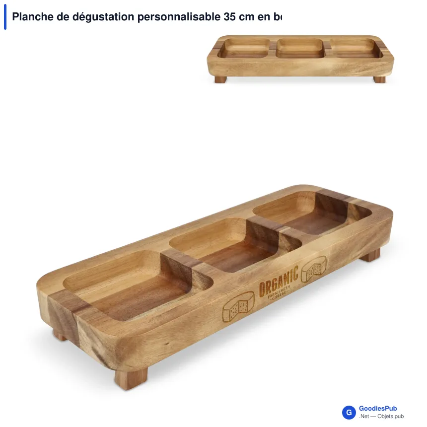 Planche de dégustation personnalisable 35 cm en bois d'acacia avec logo - InSideOut - Image 1