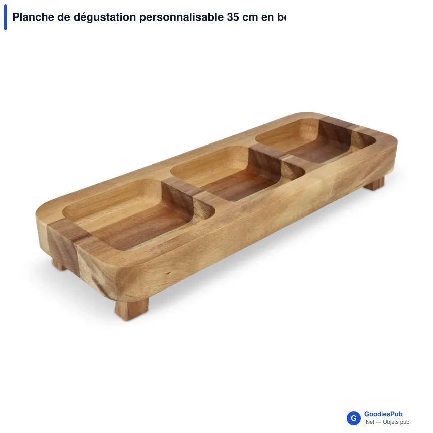 Planche de dégustation personnalisable 35 cm en bois d'acacia avec logo - InSideOut - Image 2
