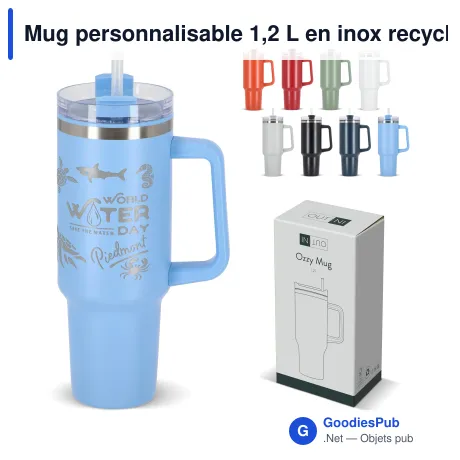 Mug personnalisable 1,2 L en inox recyclé avec logo - InSideOut Ozzy