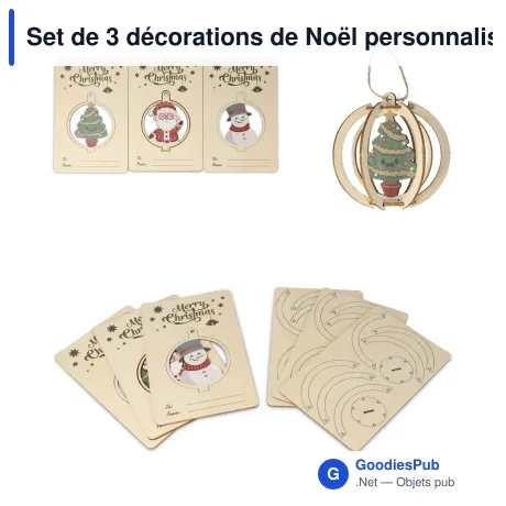 Set de 3 décorations de Noël personnalisables en bois FSC avec logo - InSideOut