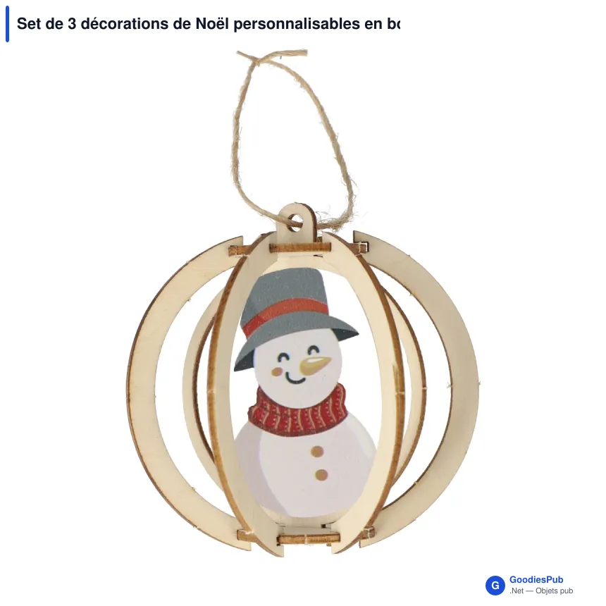 Set de 3 décorations de Noël personnalisables en bois FSC avec logo - InSideOut - Image 2