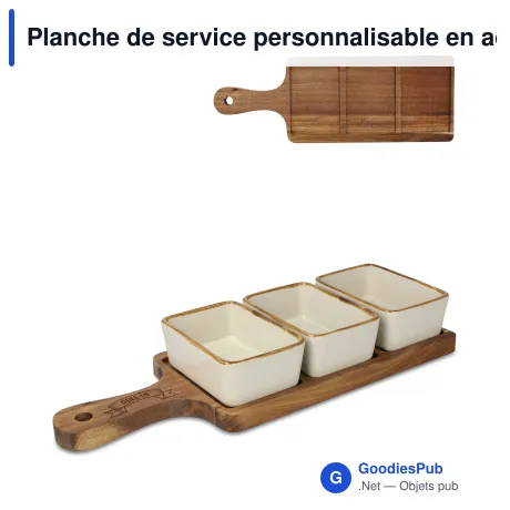 Planche de service personnalisable en acacia avec 3 bols en céramique - InSideOut