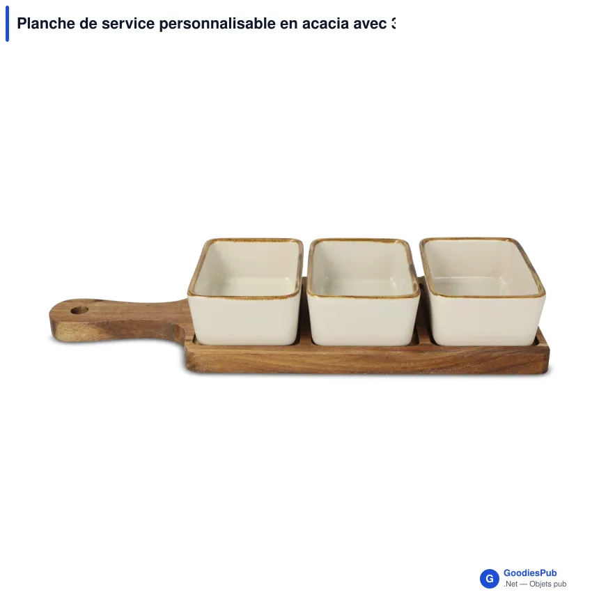 Planche de service personnalisable en acacia avec 3 bols en céramique - InSideOut - Image 2