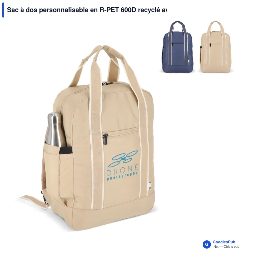 Sac à dos personnalisable en R-PET 600D recyclé avec logo - InSideOut Koli - Image 1