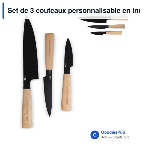 Set de 3 couteaux personnalisable en inox et bois avec logo - InSideOut Ravn