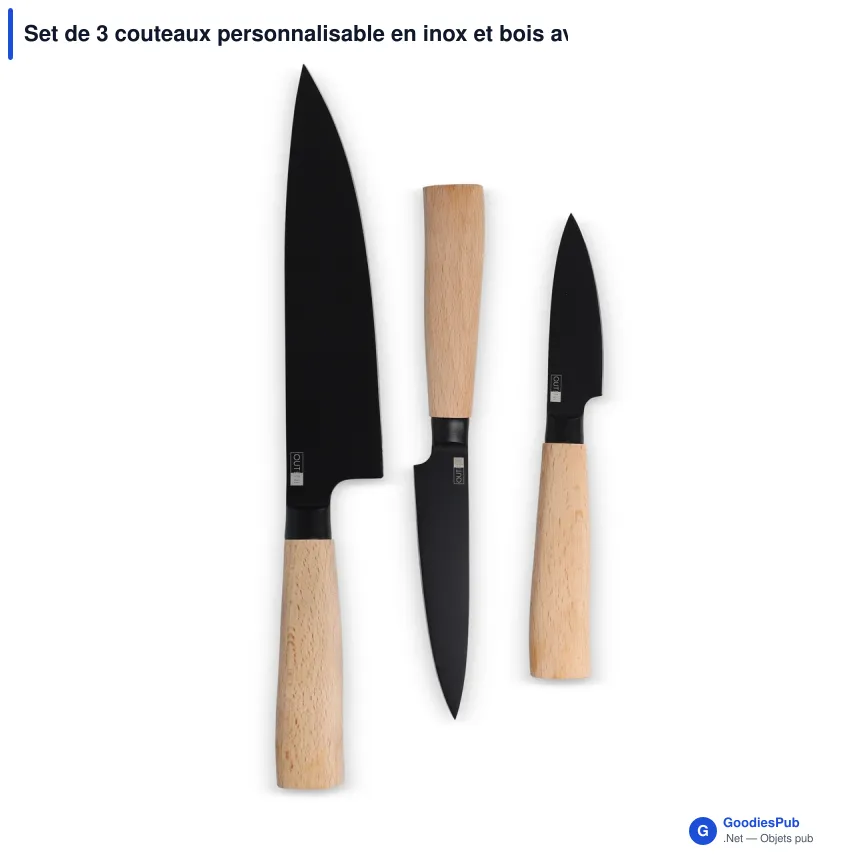 Set de 3 couteaux personnalisable en inox et bois avec logo - InSideOut Ravn - Image 2