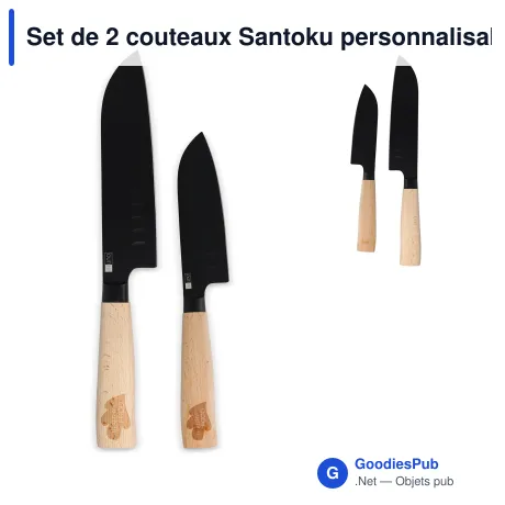 Set de 2 couteaux Santoku personnalisable en inox et bois avec logo - InSideOut Ravn