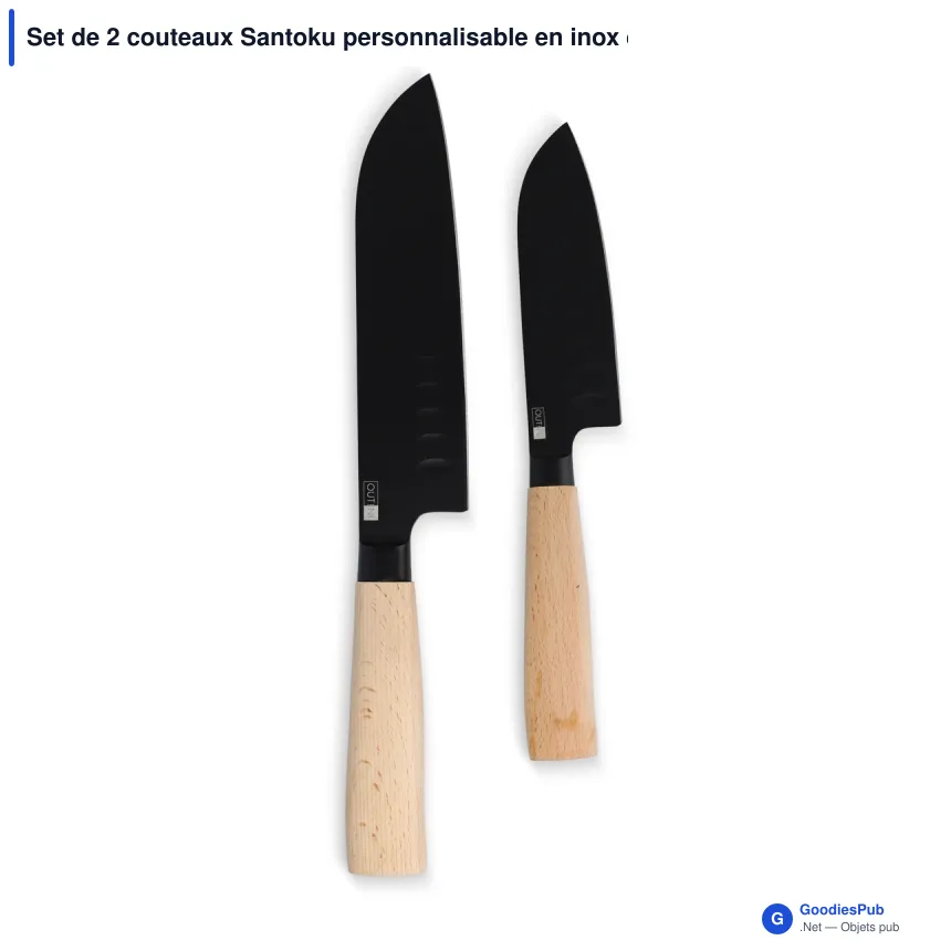 Set de 2 couteaux Santoku personnalisable en inox et bois avec logo - InSideOut Ravn - Image 2