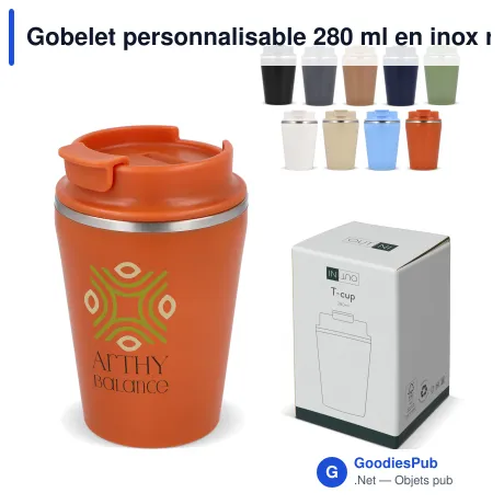 Gobelet personnalisable 280 ml en inox recyclé avec logo - InSideOut T-cup