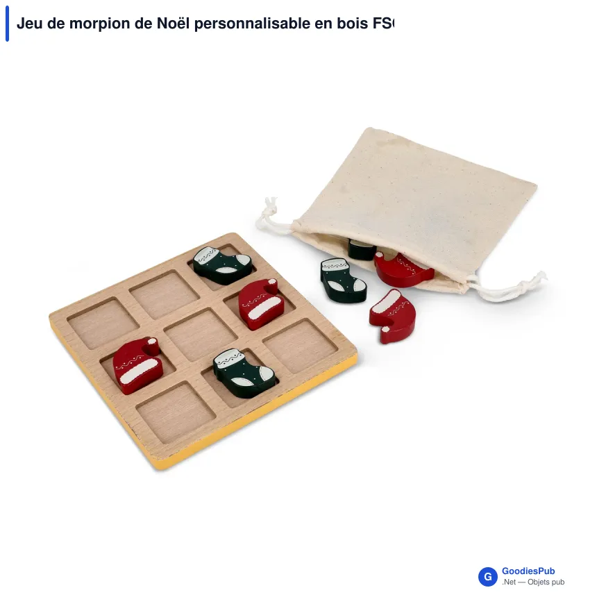 Jeu de morpion de Noël personnalisable en bois FSC avec logo - InSideOut - Image 2