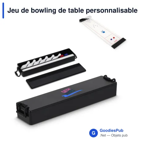 Jeu de bowling de table personnalisable noir avec logo - Mini quilles